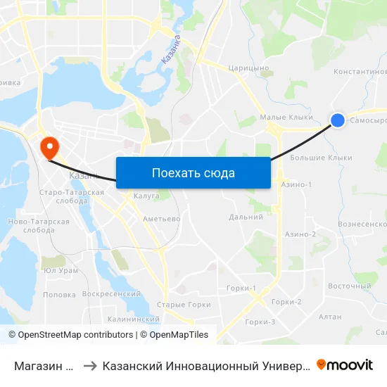Магазин Эдельвейс-3 to Казанский Инновационный Университет Имени В.Г Тимирясова (Иэуп) map
