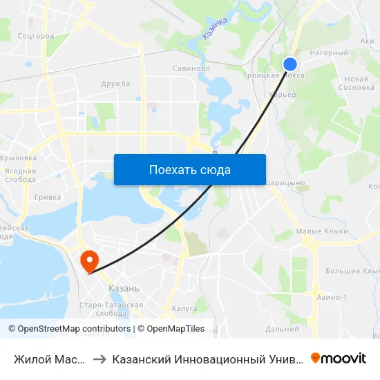 Жилой Массив Нагорный-2 to Казанский Инновационный Университет Имени В.Г Тимирясова (Иэуп) map