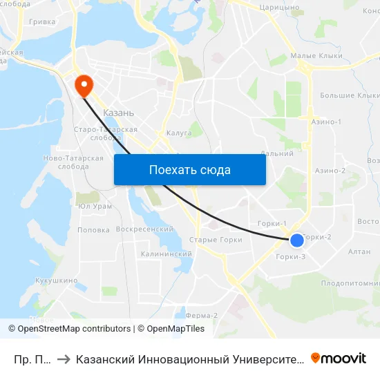 Пр. Победы to Казанский Инновационный Университет Имени В.Г Тимирясова (Иэуп) map