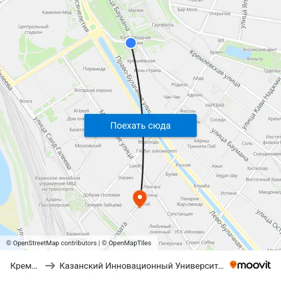 Кремлевская to Казанский Инновационный Университет Имени В.Г Тимирясова (Иэуп) map