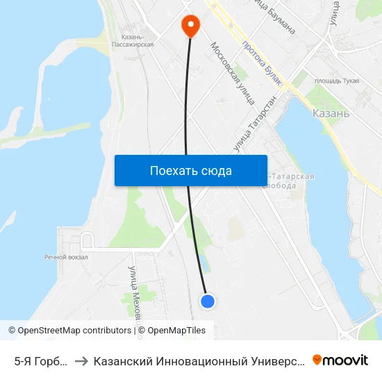 5-Я Горбольница-1 to Казанский Инновационный Университет Имени В.Г Тимирясова (Иэуп) map