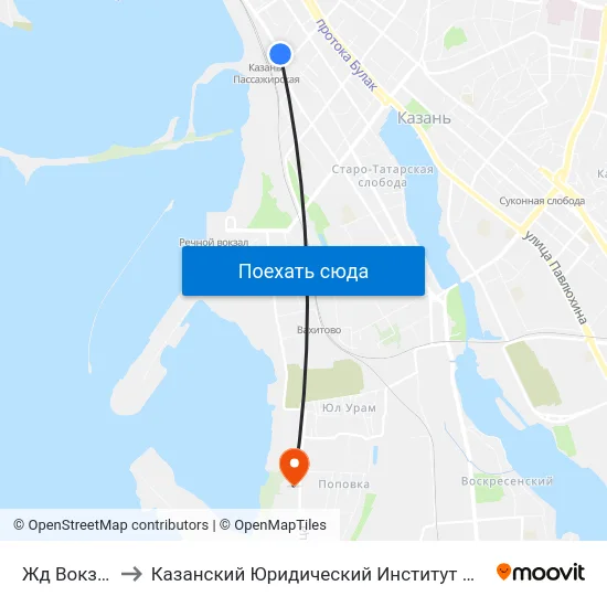 Жд Вокзал-1 to Казанский Юридический Институт Мвд России map