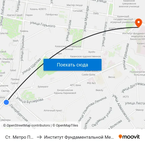 Ст. Метро Пл.Г.Тукая-1 to Институт Фундаментальной Медицины И Биологии Кфу map