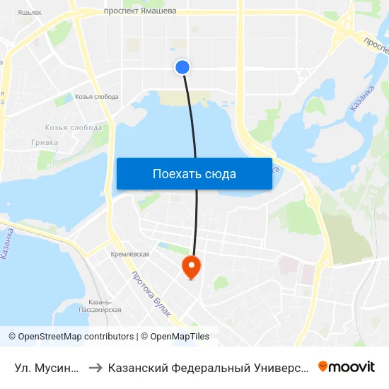 Ул. Мусина-3 to Казанский Федеральный Университет map