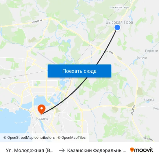 Ул. Молодежная (Высокая Гора) to Казанский Федеральный Университет map