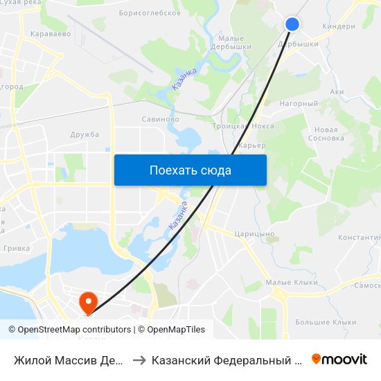 Жилой Массив Дербышки-1 to Казанский Федеральный Университет map