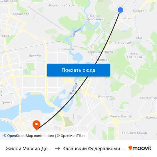 Жилой Массив Дербышки-1 to Казанский Федеральный Университет map