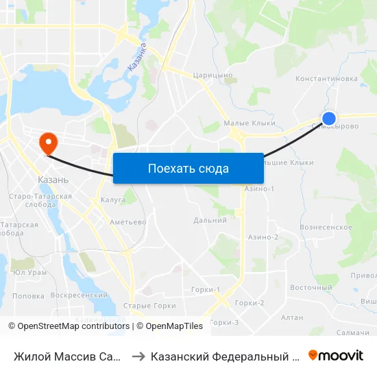 Жилой Массив Самосырово to Казанский Федеральный Университет map