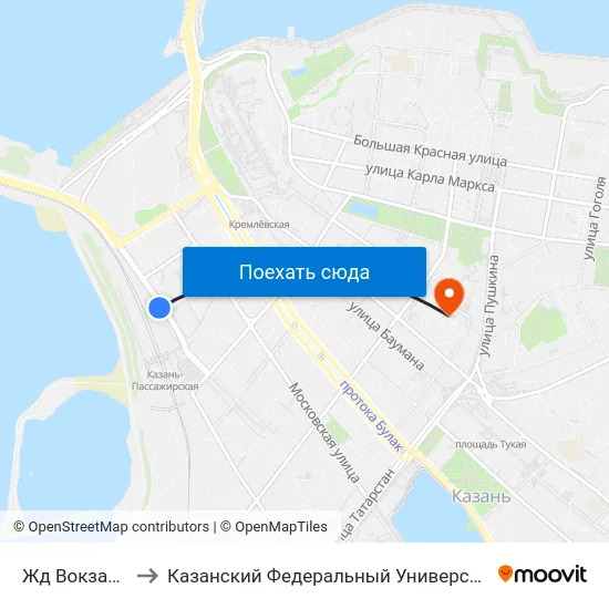 Жд Вокзал-3 to Казанский Федеральный Университет map