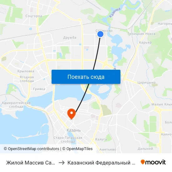 Жилой Массив Савиново-1 to Казанский Федеральный Университет map
