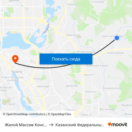 Жилой Массив Константиновка to Казанский Федеральный Университет map