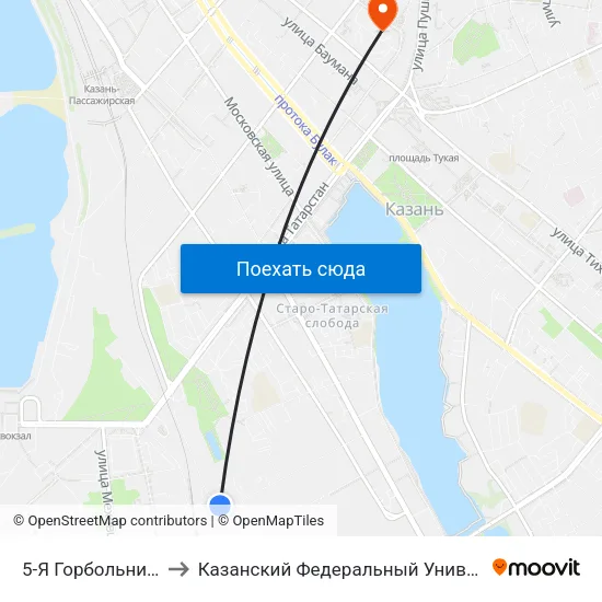 5-Я Горбольница-1 to Казанский Федеральный Университет map