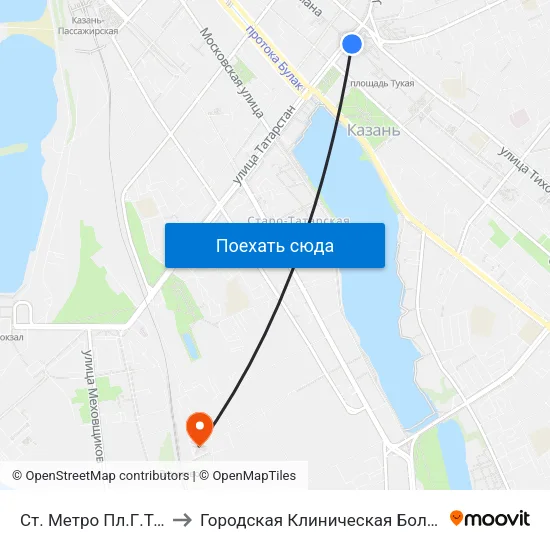 Ст. Метро Пл.Г.Тукая-1 to Городская Клиническая Больница №5 map