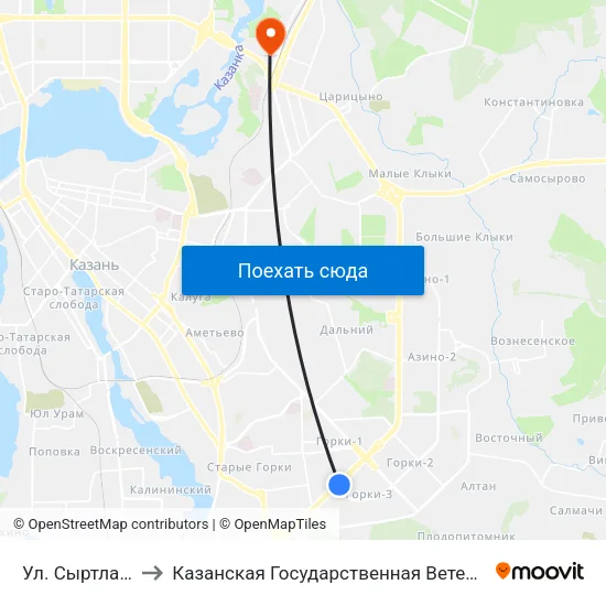 Ул. Сыртлановой-1 to Казанская Государственная Ветеринарная Академия map