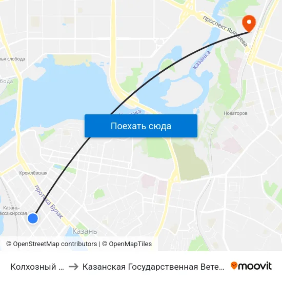 Колхозный Рынок-5 to Казанская Государственная Ветеринарная Академия map