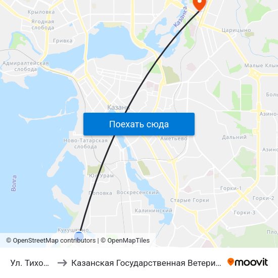 Ул. Тихорецкая to Казанская Государственная Ветеринарная Академия map