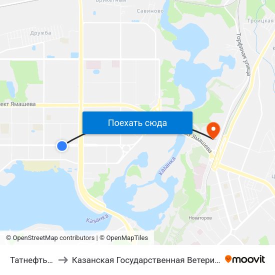 Татнефть Арена to Казанская Государственная Ветеринарная Академия map
