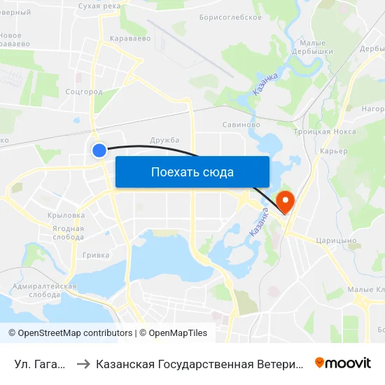 Ул. Гагарина-3 to Казанская Государственная Ветеринарная Академия map