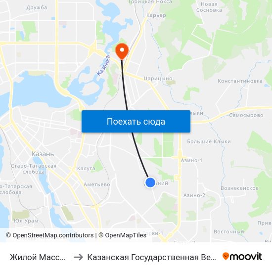 Жилой Массив Дальний to Казанская Государственная Ветеринарная Академия map