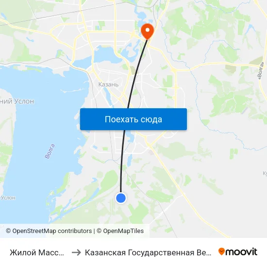 Жилой Массив Мирный to Казанская Государственная Ветеринарная Академия map