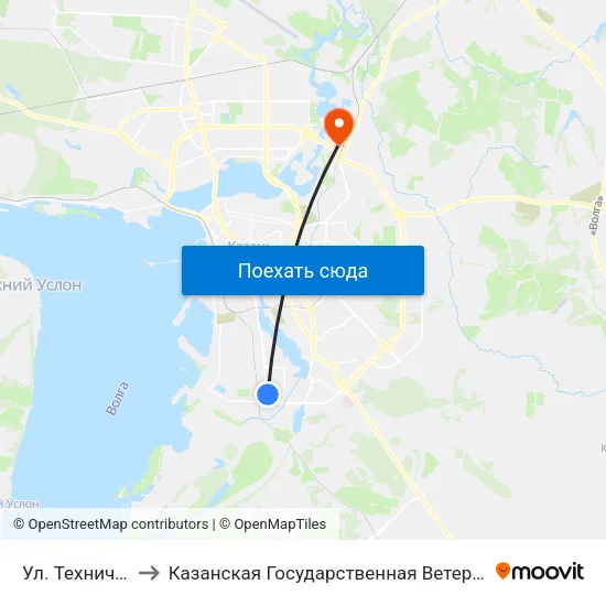 Ул. Техническая-1 to Казанская Государственная Ветеринарная Академия map