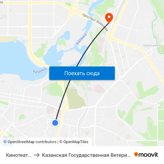 Кинотеатр Мир to Казанская Государственная Ветеринарная Академия map
