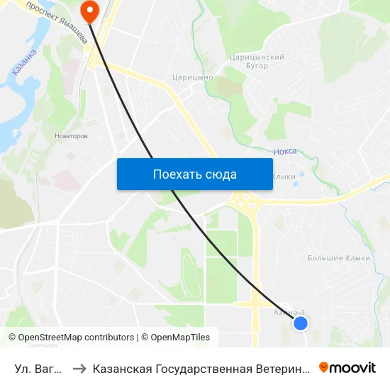 Ул. Вагапова to Казанская Государственная Ветеринарная Академия map