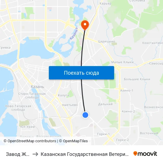Завод Жби-2-1 to Казанская Государственная Ветеринарная Академия map