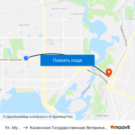 Ул. Мусина to Казанская Государственная Ветеринарная Академия map