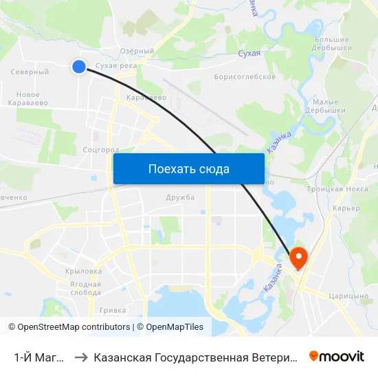 1-Й Магазин-1 to Казанская Государственная Ветеринарная Академия map