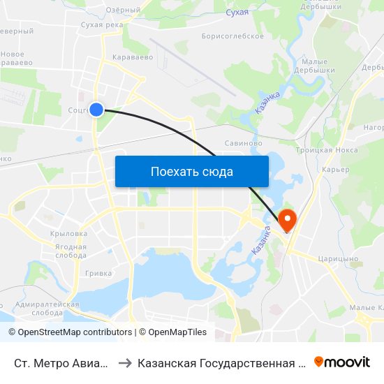 Ст. Метро Авиастроительная-2 to Казанская Государственная Ветеринарная Академия map