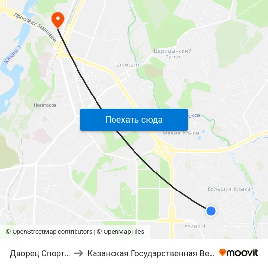 Дворец Спорта Ак Буре-1 to Казанская Государственная Ветеринарная Академия map