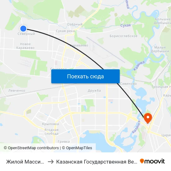 Жилой Массив Северный to Казанская Государственная Ветеринарная Академия map