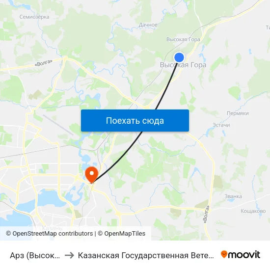 Арз (Высокая Гора) to Казанская Государственная Ветеринарная Академия map
