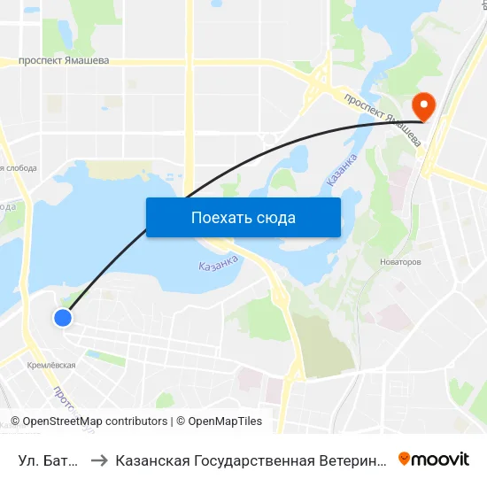 Ул. Батурина to Казанская Государственная Ветеринарная Академия map