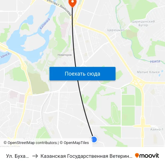 Ул. Бухарская to Казанская Государственная Ветеринарная Академия map
