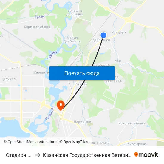 Стадион Ракета to Казанская Государственная Ветеринарная Академия map
