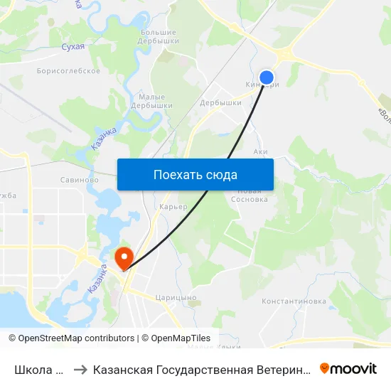 Школа №166 to Казанская Государственная Ветеринарная Академия map