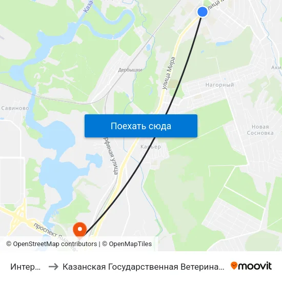Интернат-2 to Казанская Государственная Ветеринарная Академия map