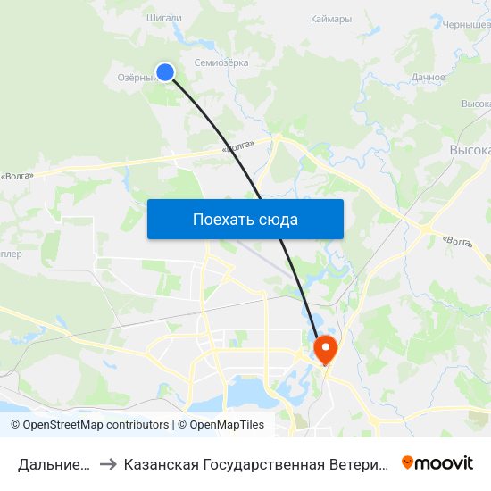 Дальние Сады to Казанская Государственная Ветеринарная Академия map
