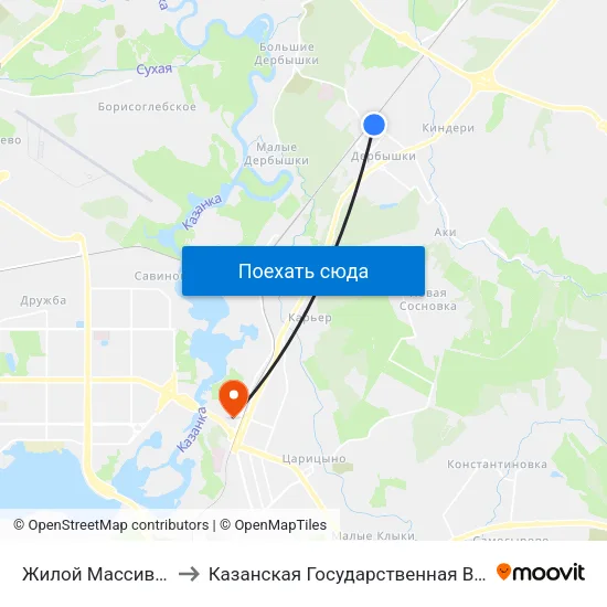 Жилой Массив Дербышки-1 to Казанская Государственная Ветеринарная Академия map