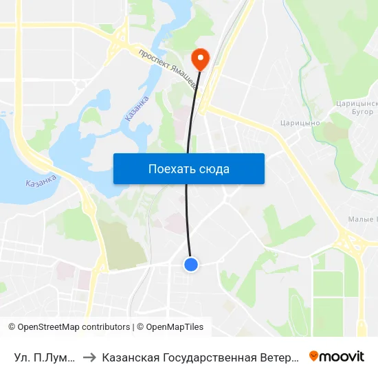 Ул. П.Лумумбы-3 to Казанская Государственная Ветеринарная Академия map