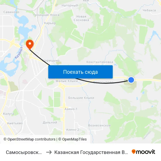 Самосыровское Кладбище to Казанская Государственная Ветеринарная Академия map