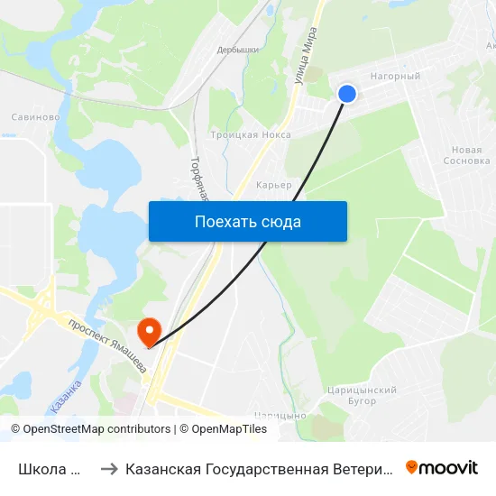 Школа №124-1 to Казанская Государственная Ветеринарная Академия map