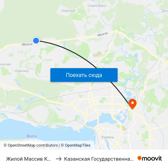 Жилой Массив Краснооктябрьский to Казанская Государственная Ветеринарная Академия map