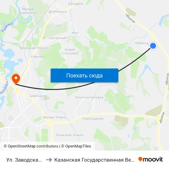 Ул. Заводская (Чебакса) to Казанская Государственная Ветеринарная Академия map