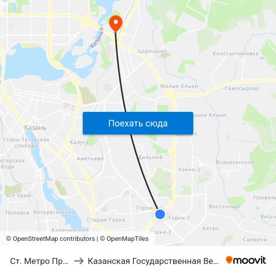 Ст. Метро Пр. Победы-5 to Казанская Государственная Ветеринарная Академия map