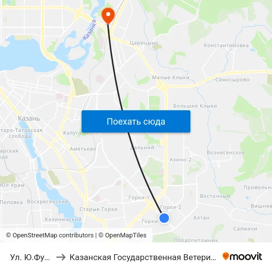 Ул. Ю.Фучика-3 to Казанская Государственная Ветеринарная Академия map