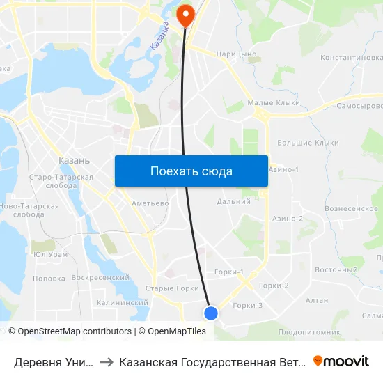 Деревня Универсиады to Казанская Государственная Ветеринарная Академия map