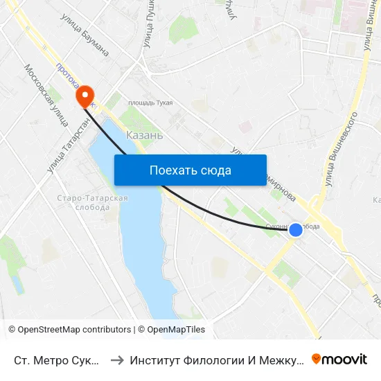 Ст. Метро Суконная Слобода-1 to Институт Филологии И Межкультурной Коммуникации Кфу map